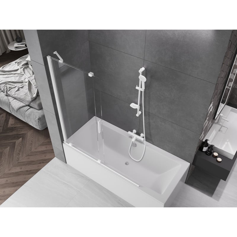 Mexen Velar Wannenspritzschutz, 2-flügelig, verschiebbar, 140 x 150 cm, transparent, weiß - 896-140-000-01-20