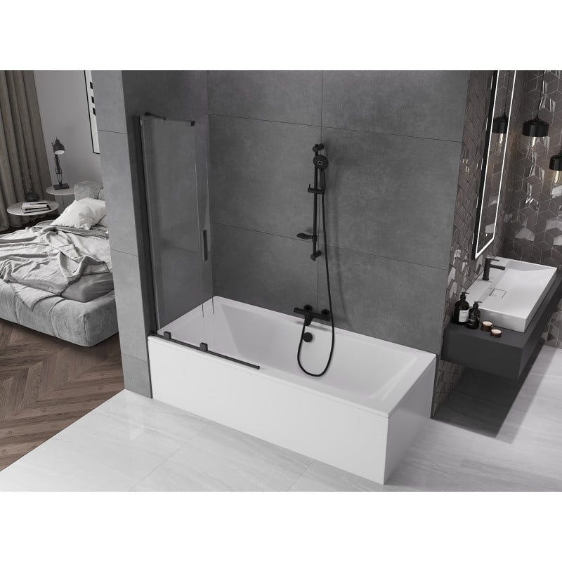 Mexen Velar zweiflügelige, verschiebbare Badewannenabtrennung 95 x 150 cm, transparent, schwarz - 896-095-000-01-70