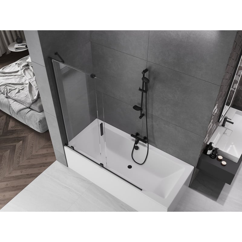 Mexen Velar Badewannenabtrennung 2-flügelig verschiebbar 140 x 150 cm, transparent, schwarz - 896-140-000-01-70