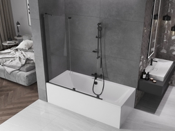 Mexen Velar Badewannenabtrennung 2-flügelig verschiebbar 140 x 150 cm, transparent, schwarz - 896-140-000-01-70