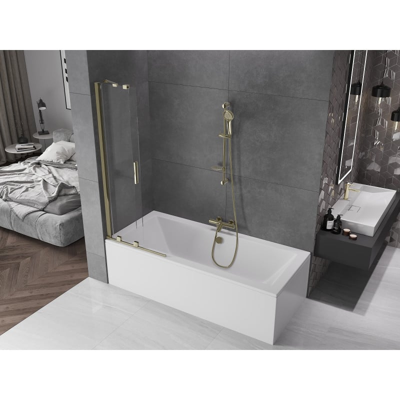 Mexen Velar Duschabtrennung 2-flügelig verschiebbar 75 x 150 cm, transparent, golden - 896-075-000-01-50