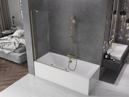 Mexen Velar zweiflügelige, ausziehbare Badewannenabtrennung 120 x 150 cm, transparent, gold - 896-120-000-01-50