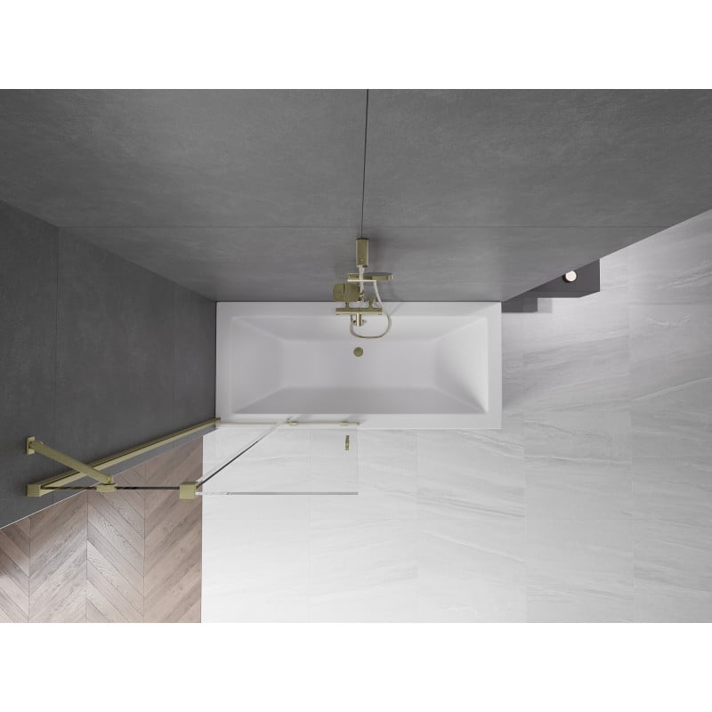 Mexen Velar Badewannenabtrennung 2-flügelig verschiebbar 95 x 150 cm, transparent, gebürstetes Gold - 896-095-000-01-55