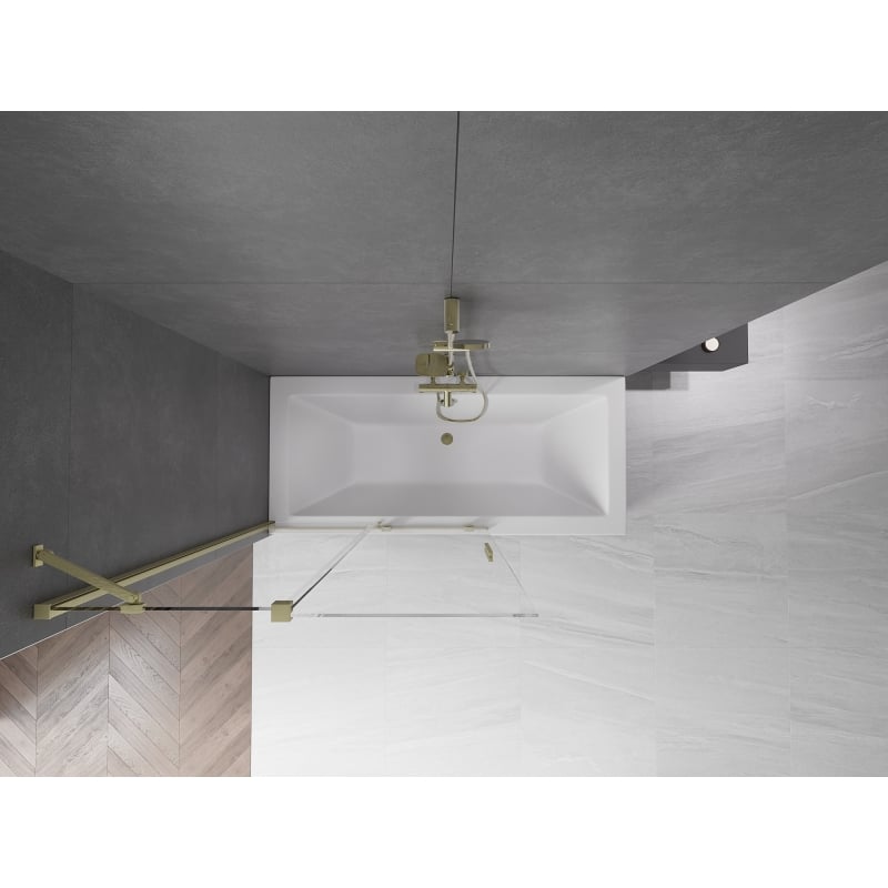 Mexen Velar zweiflügeliger schiebbarer Badewannenaufsatz 110 x 150 cm, transparent, gebürstet gold - 896-110-000-01-55