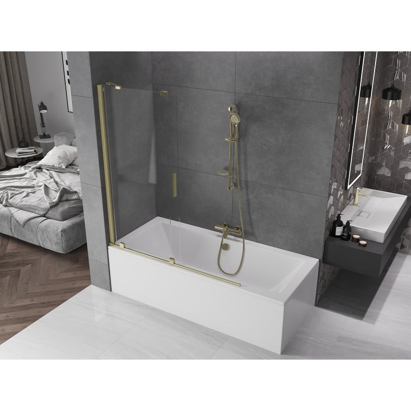 Mexen Velar Duschabtrennung 2-flügelig verschiebbar 140 x 150 cm, transparent, gold gebürstet - 896-140-000-01-55