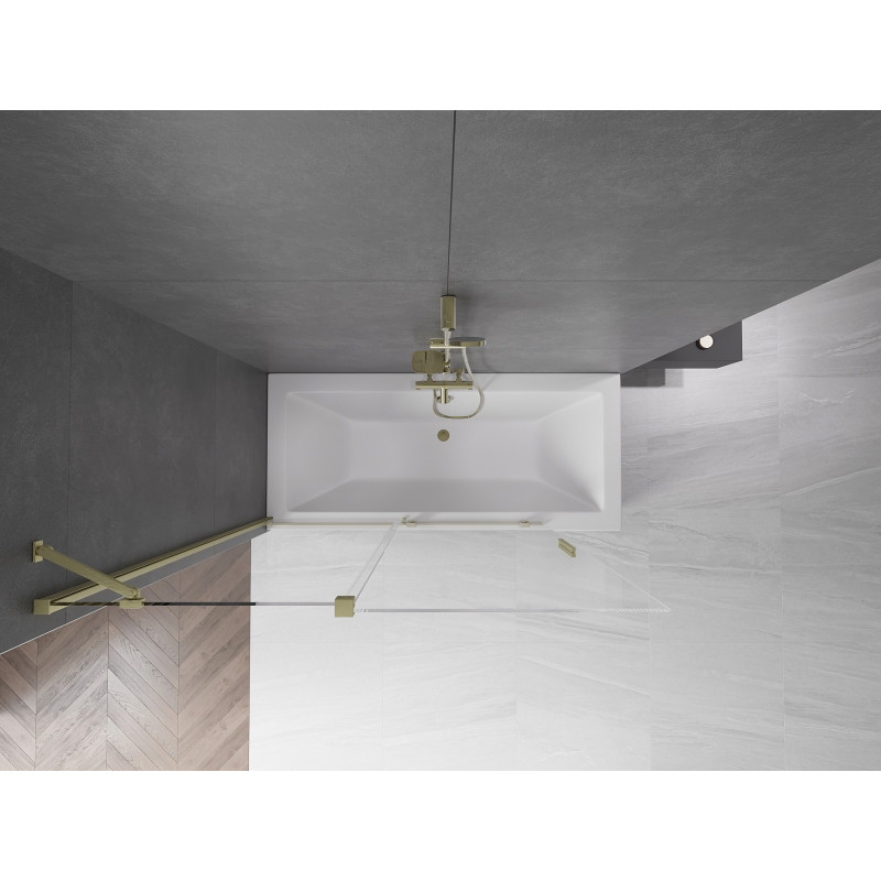 Mexen Velar 2-flügelige verschiebbare Badewannenabtrennung 140 x 150 cm, transparent, gold gebürstet - 896-140-000-01-55