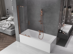 Mexen Velar Duschabtrennung Badewanne 2-flügelig verschiebbar 75 x 150 cm, transparent, Roségold - 896-075-000-01-60