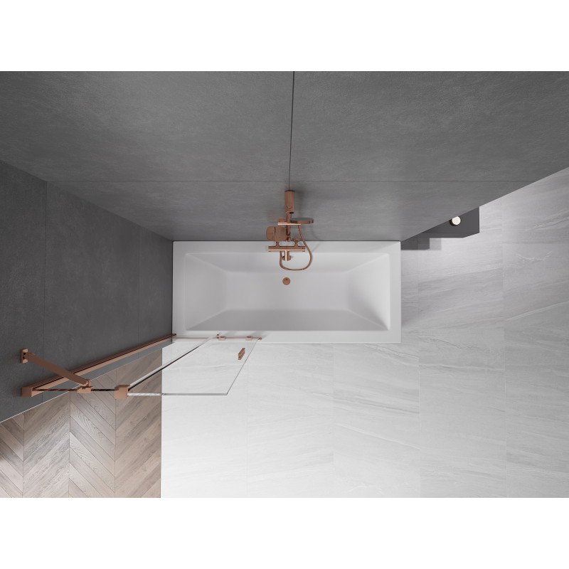 Mexen Velar zweiflügelige, verschiebbare Badewannenwand 75 x 150 cm, transparent, Roségold - 896-075-000-01-60