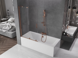 Mexen Velar Badewannenwand 2-flügelig verschiebbar 100 x 150 cm, transparent, Roségold - 896-100-000-01-60