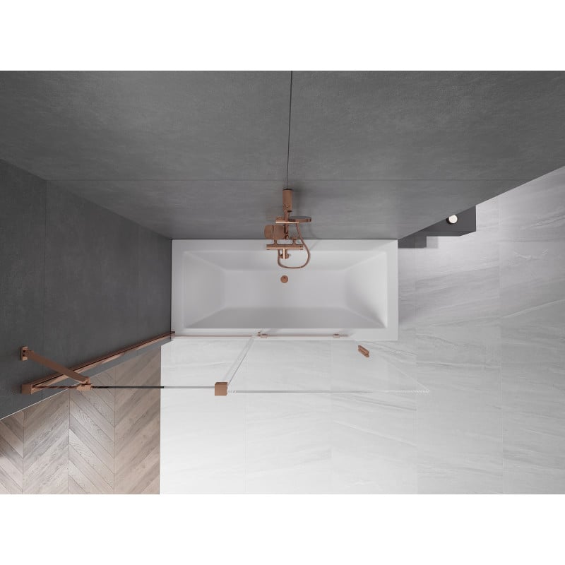 Mexen Velar Badewannenabtrennung 2-flügelig verschiebbar 140 x 150 cm, transparent, Roségold - 896-140-000-01-60