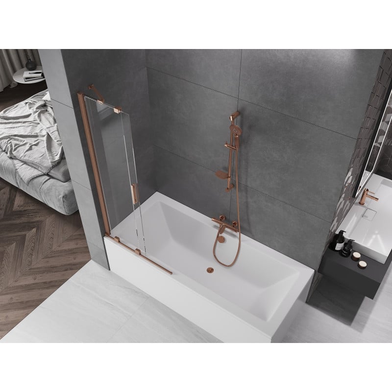 Mexen Velar 2-flügelige, verschiebbare Badewannenabtrennung 80 x 150 cm, transparent, gebürstetes Kupfer - 896-080-000-01-65