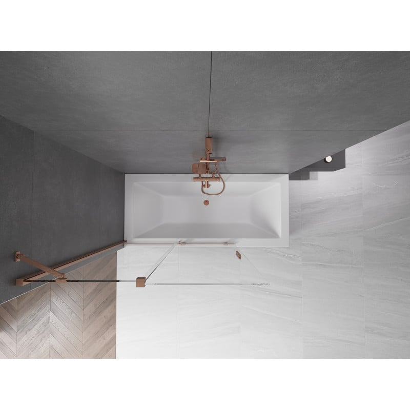 Mexen Velar Duschabtrennung für Badewanne, 2-flügelig, 120 x 150 cm, transparent, gebürstetes Kupfer - 896-120-000-01-65