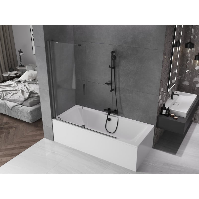 Mexen Velar Duschabtrennung für die Badewanne, 2-flügelig, 140 x 150 cm, transparent, gebürstetes Gun Gray - 896-140-000-01-66