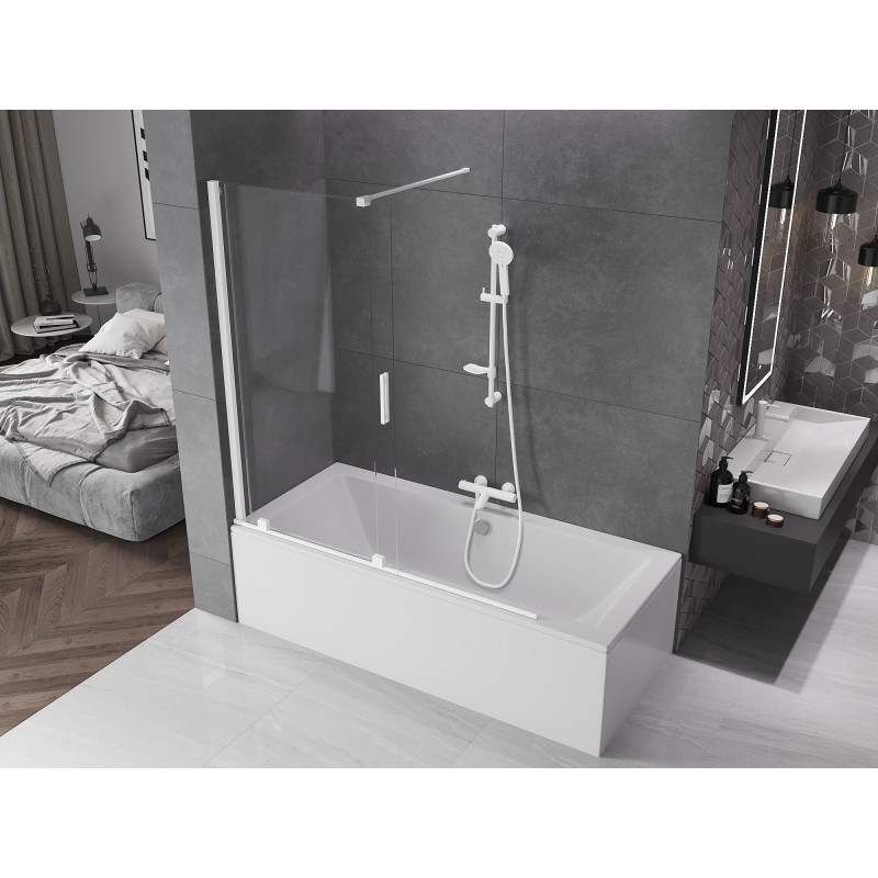 Mexen Velar zweiflügeliger Badewannenaufsatz, 150 x 150 cm, transparent, weiß - 896-150-000-01-20