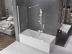 Mexen Velar 2-flügelige, verschiebbare Badewannenabtrennung 150 x 150 cm, transparent, weiß - 896-150-000-01-20