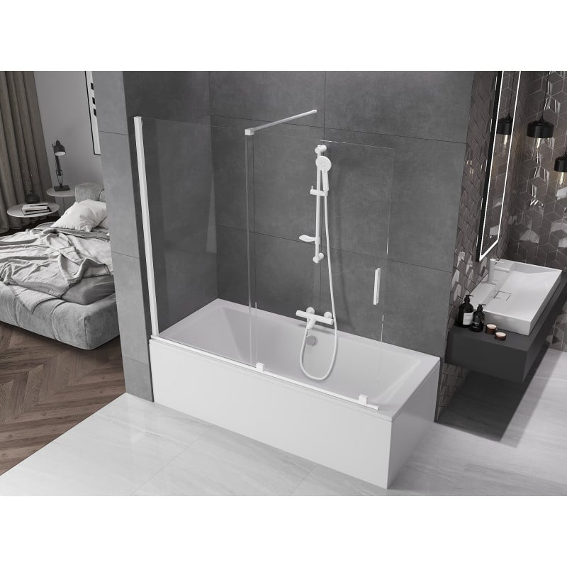 Mexen Velar Badewannenfaltwand, 2-flügelig, verschiebbar 170 x 150 cm, transparent, weiß - 896-170-000-01-20