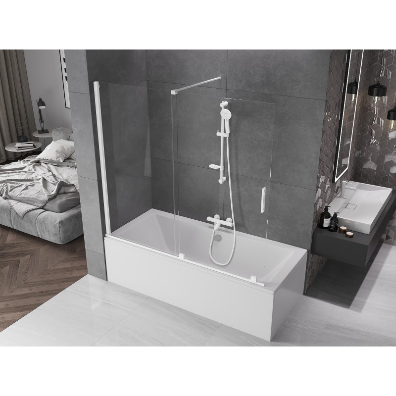 Mexen Velar zweiflügelige, schiebbare Badewannenabtrennung 170 x 150 cm, transparent, weiß - 896-170-000-01-20