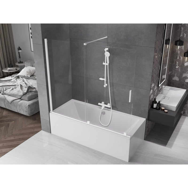 Mexen Velar Duschwand, 2-flügelig, zweigeteilt, 180 x 150 cm, transparent, weiß - 896-180-000-01-20