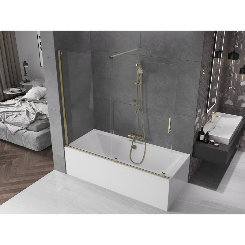 Mexen Velar 2-flügelige Schiebewand für Badewanne 180 x 150 cm, transparent, gold - 896-180-000-01-50