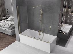 Mexen Velar Badewannenfaltwand 2-flügelig verschiebbar 180 x 150 cm, transparent, gold - 896-180-000-01-50