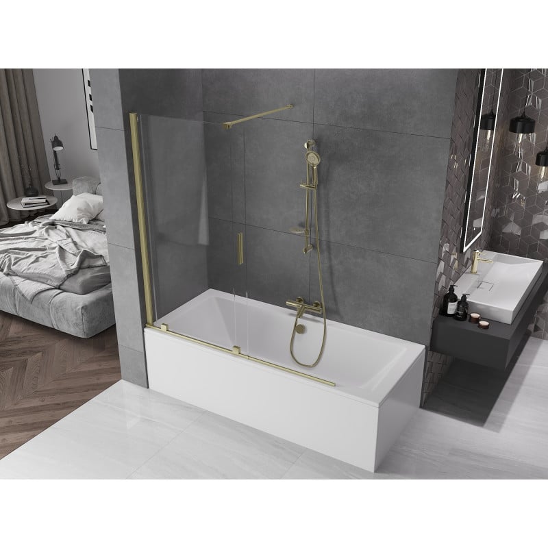 Mexen Velar Duschwand 2-flügelig verschiebbar 150 x 150 cm, transparent, gold gebürstet - 896-150-000-01-55