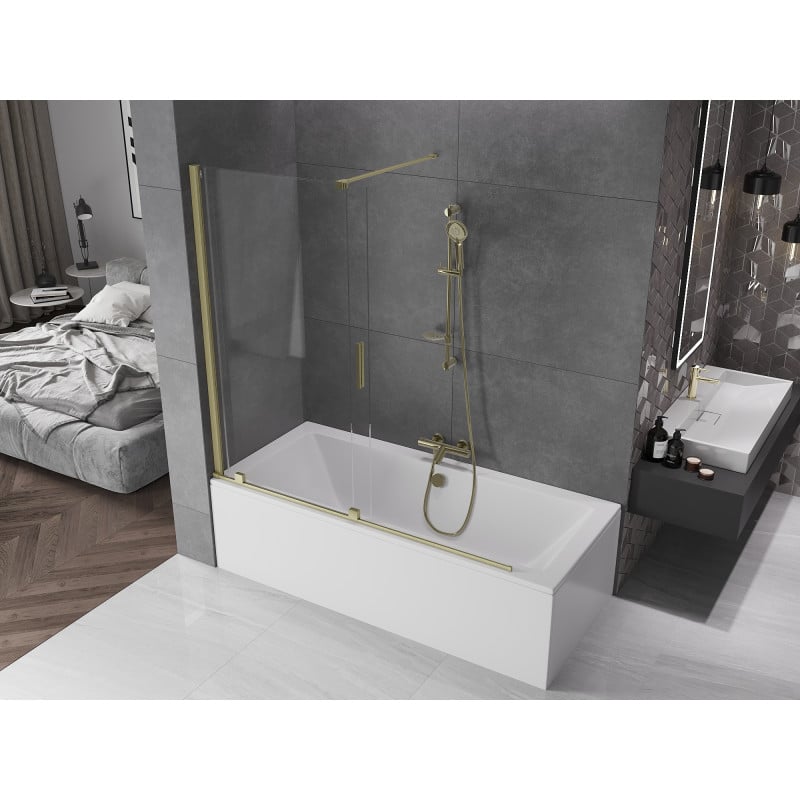 Mexen Velar Badewannenfaltwand 2-flügelig verschiebbar 160 x 150 cm, transparent, gold gebürstet - 896-160-000-01-55