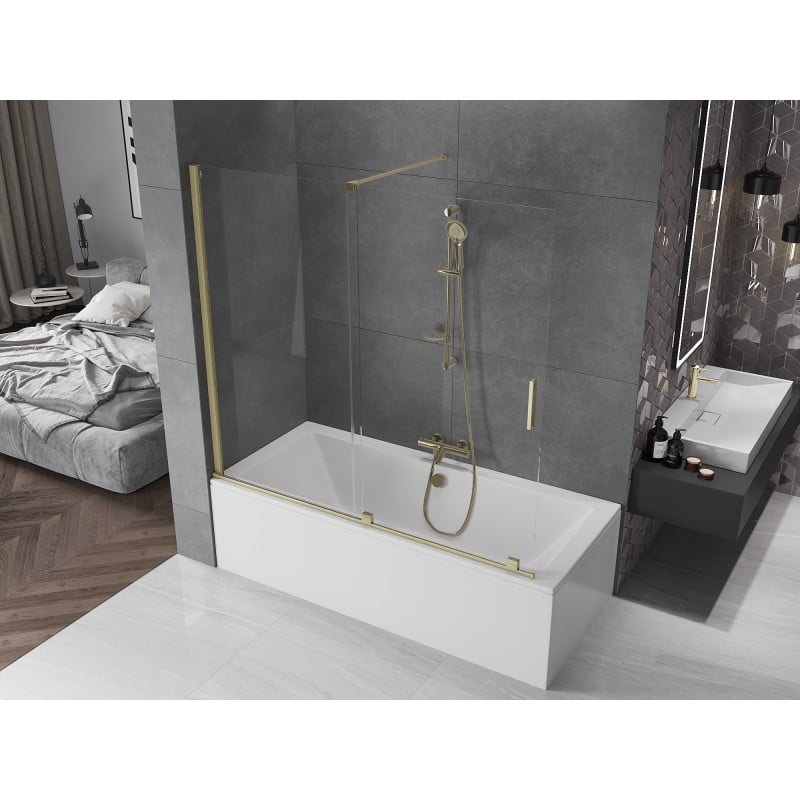 Mexen Velar Duschwand 2-flügelig, verschiebbar 170 x 150 cm, transparent, Gold gebürstet - 896-170-000-01-55