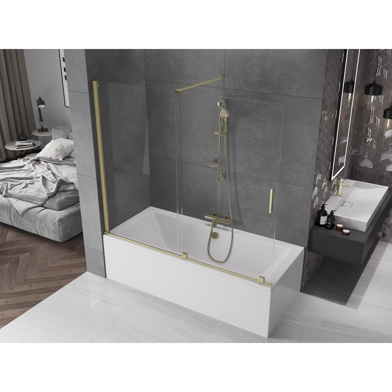 Mexen Velar 2-flügelige Badewannenabtrennung 180 x 150 cm, transparent, gebürstetes Gold - 896-180-000-01-55