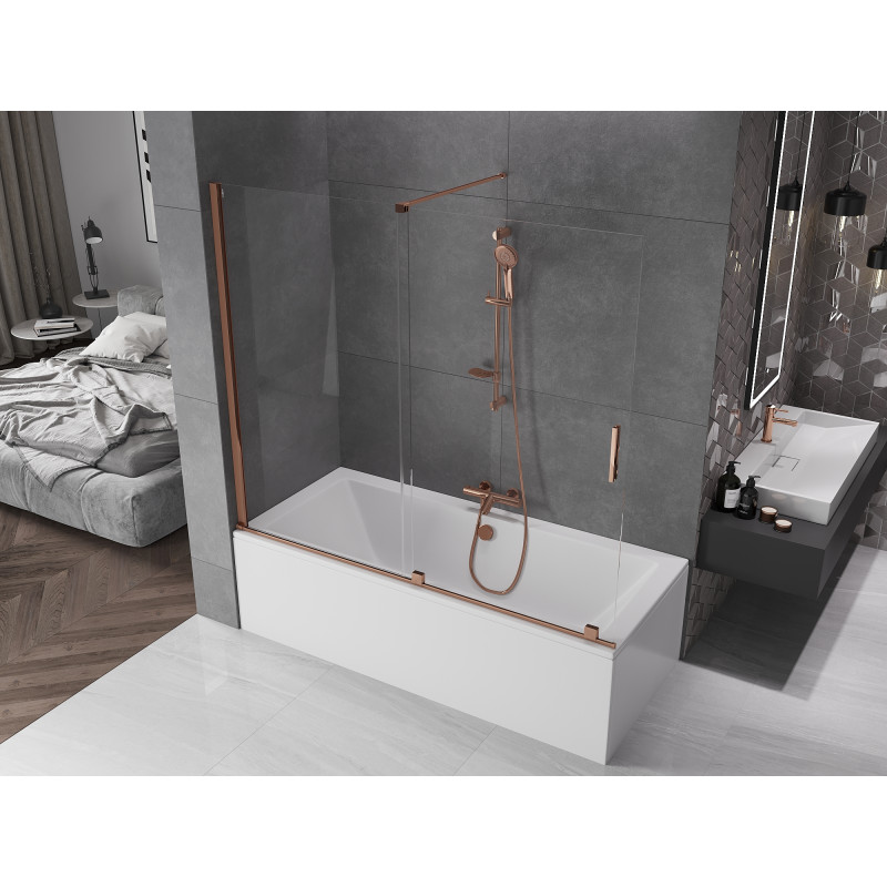 Mexen Velar Badewannenabtrennung 2-flügelig verschiebbar 180 x 150 cm, transparent, Roségold - 896-180-000-01-60