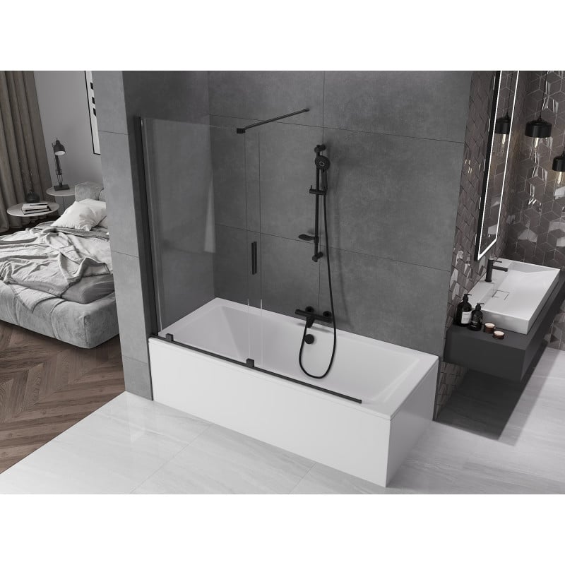 Mexen Velar Duschabtrennung für die Badewanne, 2-flügelig, schiebbar, 160 x 150 cm, transparent, schwarz - 896-160-000-01-70