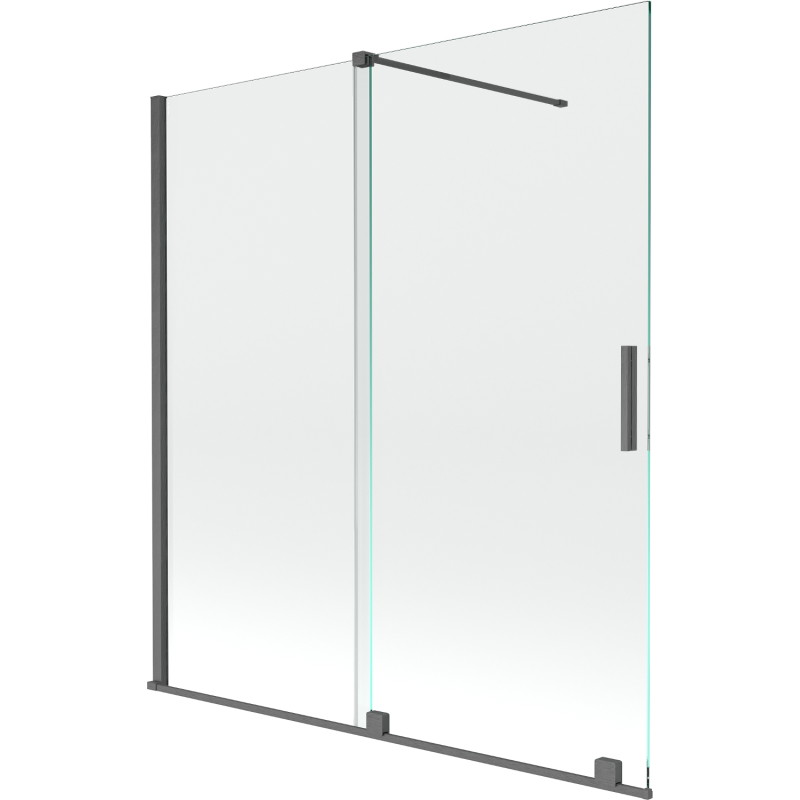 Mexen Velar duschabtrennung für die badewanne, 2-flügelig, verschiebbar, 150 x 150 cm, transparent, gun gray gebürstet