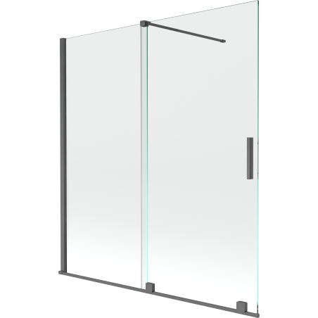 Mexen Velar duschabtrennung für die badewanne, 2-flügelig, verschiebbar, 150 x 150 cm, transparent, gun gray gebürstet