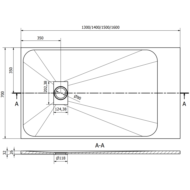 Mexen Hugo rechteckige Duschwanne SMC 140 x 70 cm, grau - 42617014