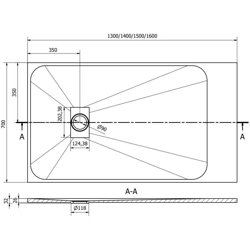 Mexen Hugo rechteckige Duschwanne SMC 160 x 70 cm, grau - 42617016