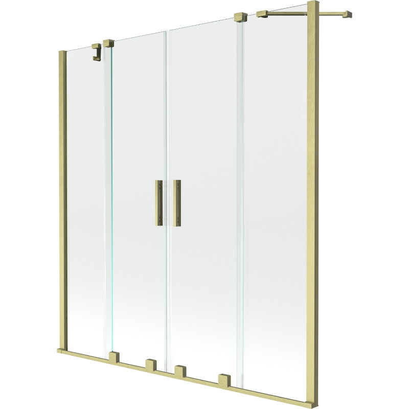 Mexen Velar Duo-Badewannenabtrennung, 2-flügelig, 160 x 150 cm, transparent, gebürstetes Gold - 896-160-000-02-55