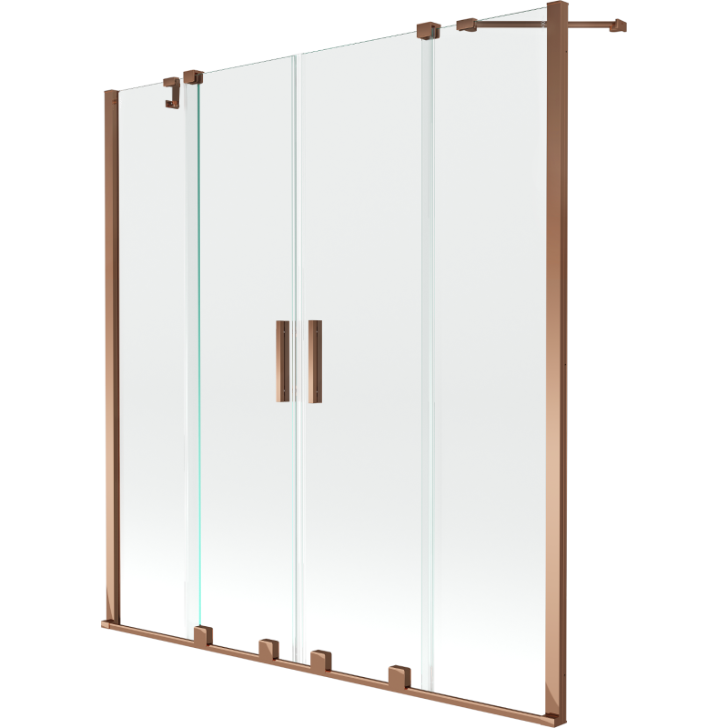 Mexen Velar Duo Badewannenabtrennung 2-flügelig verschiebbar 140 x 150 cm, transparent, Roségold - 896-140-000-02-60