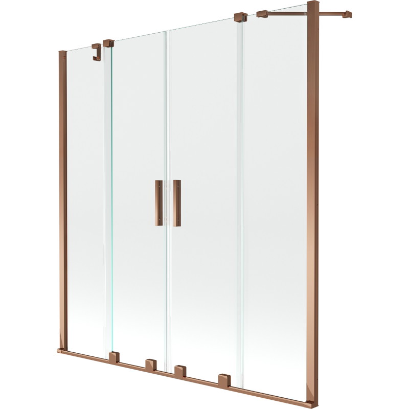 Mexen Velar Duo-Badewannenfaltwand, 2-flügelig, 150 x 150 cm, transparent, Roségold - 896-150-000-02-60