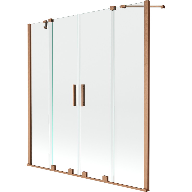 Mexen Velar Duo-Badewannenwand, 2-flügelig, verschiebbar, 160 x 150 cm, transparent, gebürstetes Kupfer - 896-160-000-02-65
