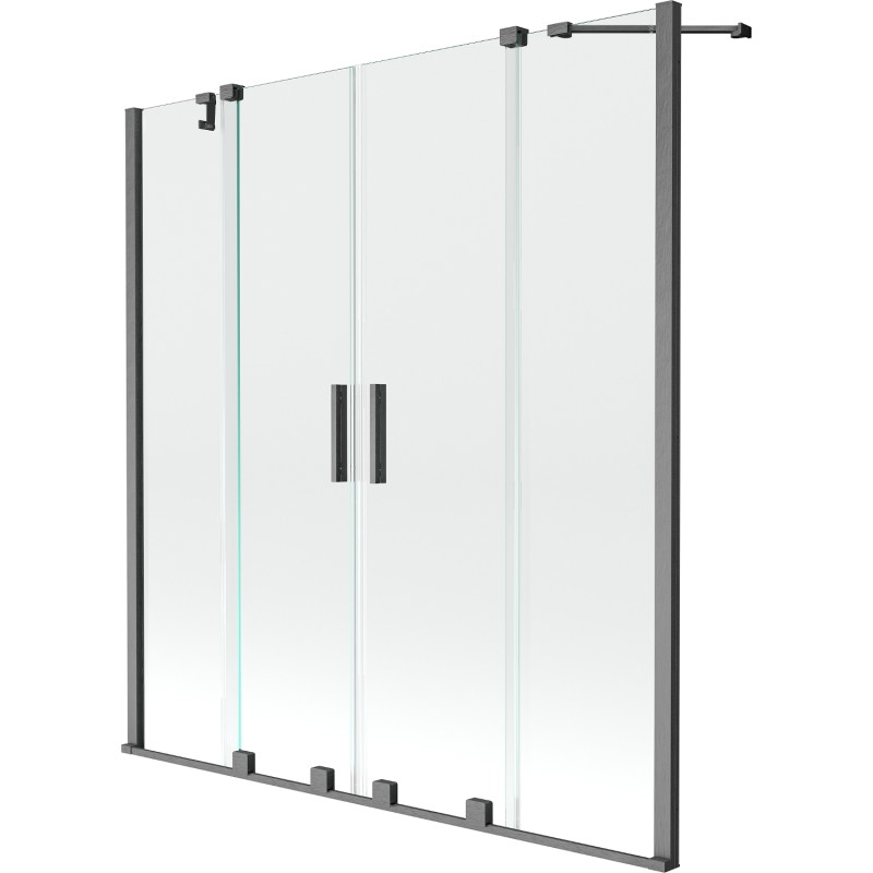 Mexen Velar Duo-Badewannenfaltwand, 2-flügelig, verschiebbar, 140 x 150 cm, transparent, gebürstetes Gun Gray