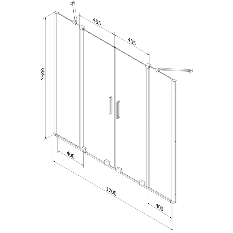 Mexen Velar Duo Badewannenfaltwand 2-flügelig verschiebbar 170 x 150 cm, transparent, gold - 896-170-000-02-50