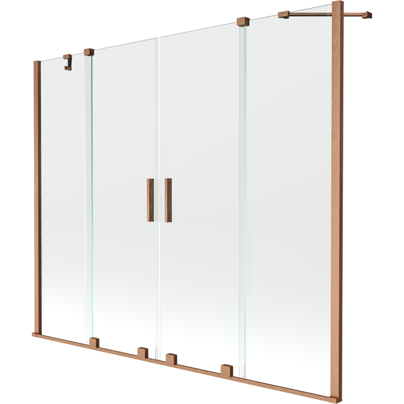 Mexen Velar Duo-Badewannenabtrennung, 2-flügelig, verschiebbar, 200 x 150 cm, transparent, gebürstetes Kupfer