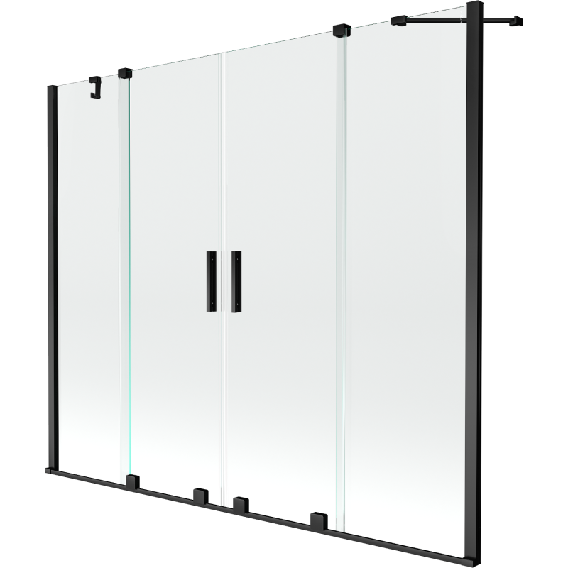 Mexen Velar Duo Badewannen-Abtrennung, 2-flügelig, verschiebbar, 200 x 150 cm, transparent, schwarz - 896-200-000-02-70
