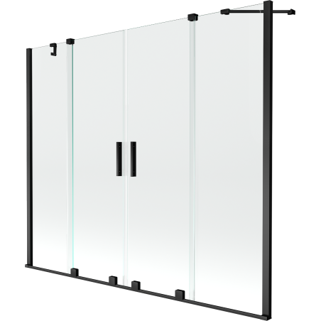 Mexen Velar Duo Badewannen-Abtrennung, 2-flügelig, verschiebbar, 200 x 150 cm, transparent, schwarz - 896-200-000-02-70