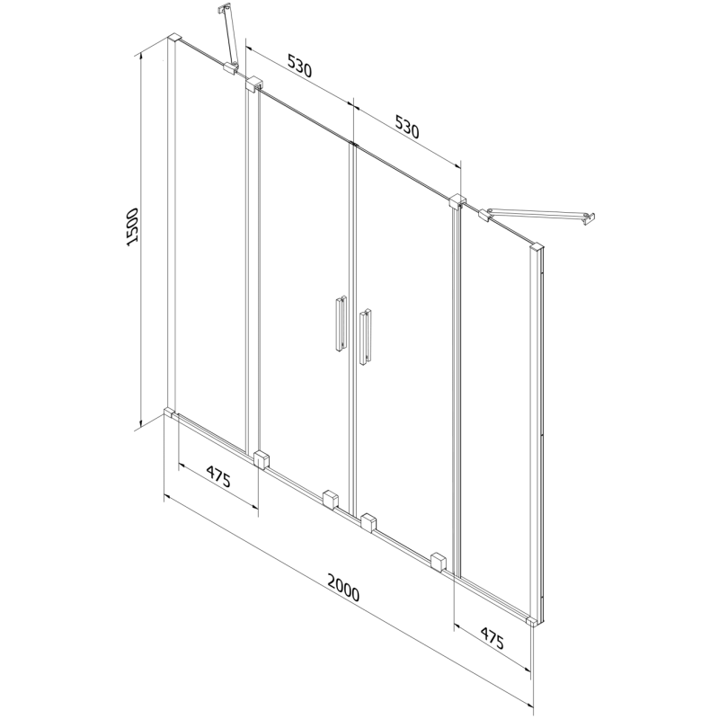 Mexen Velar Duo Badewannen-Abtrennung, 2-flügelig, verschiebbar, 200 x 150 cm, transparent, schwarz - 896-200-000-02-70