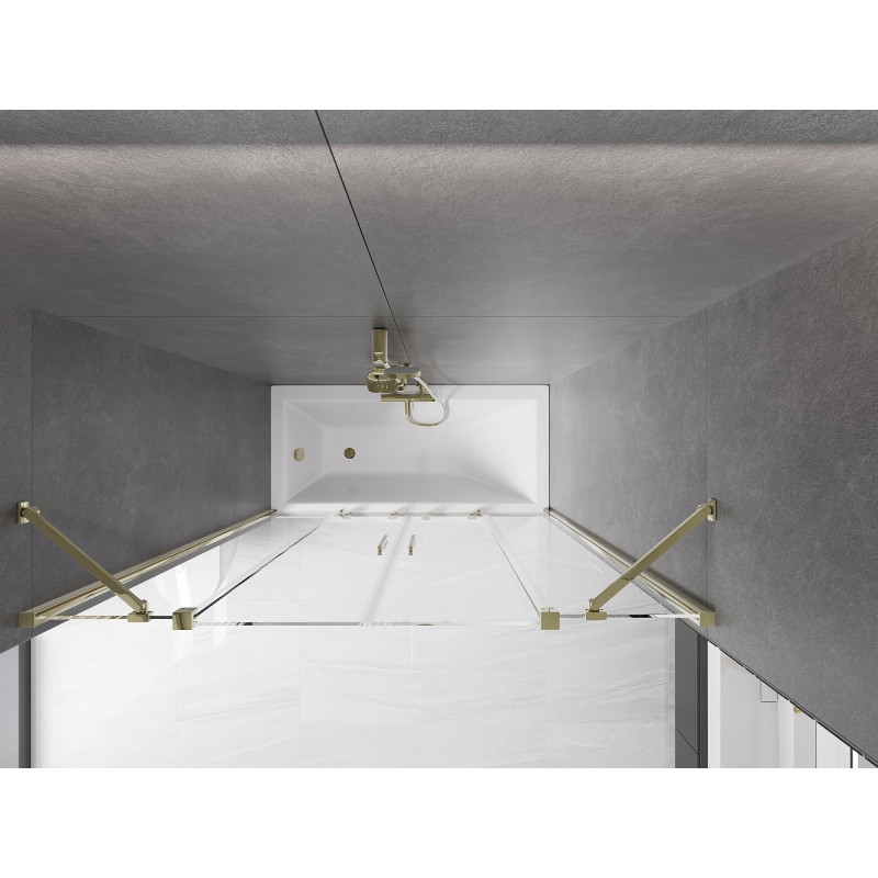 Mexen Velar Duo Badewannenfaltwand, 2-flügelig, verschiebbar, 140 x 150 cm, transparent, goldfarben - 896-140-000-02-50