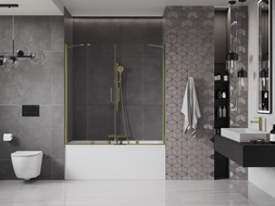 Mexen Velar Duo Badewannenabtrennung 2-flügelig, verschiebbar 150 x 150 cm, transparent, gold - 896-150-000-02-50