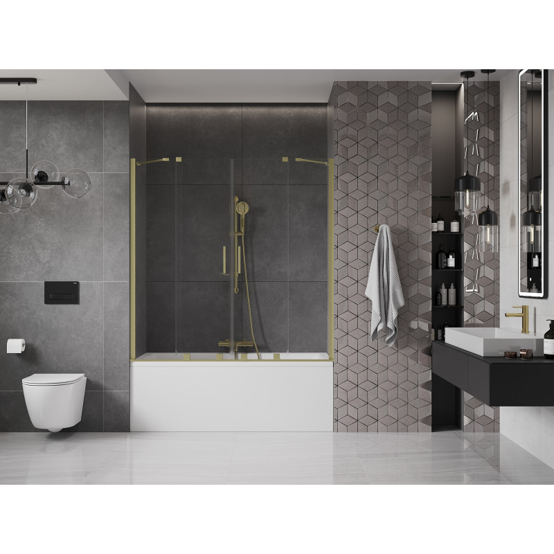 Mexen Velar Duo Duschwand 2-flügelig, verschiebbar 140 x 150 cm, transparent, gebürstetes Gold - 896-140-000-02-55