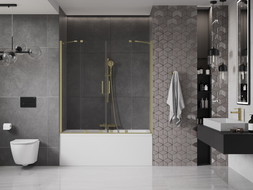 Mexen Velar Duo Duschwand 2-flügelig, verschiebbar 140 x 150 cm, transparent, gebürstetes Gold - 896-140-000-02-55
