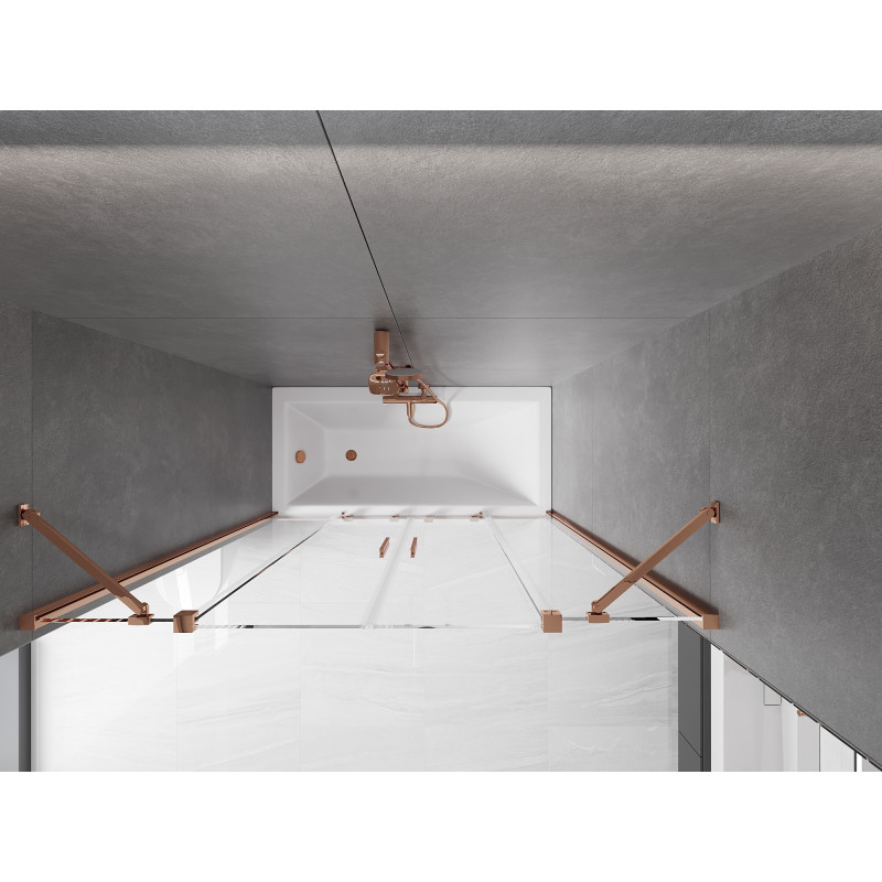 Mexen Velar Duo Badewannenabtrennung 2-flügelig verschiebbar 140 x 150 cm, transparent, Roségold - 896-140-000-02-60