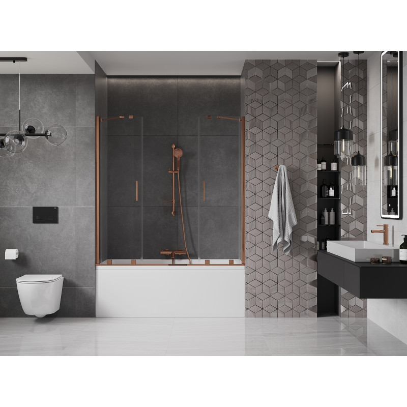 Mexen Velar Duo Badewannenparavent 2-flügelig, verschiebbar, 150 x 150 cm, transparent, Roségold - 896-150-000-02-60